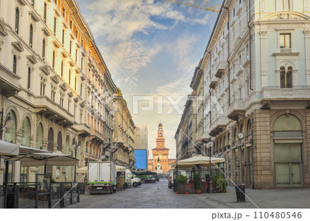 Milan street and castle 110480546