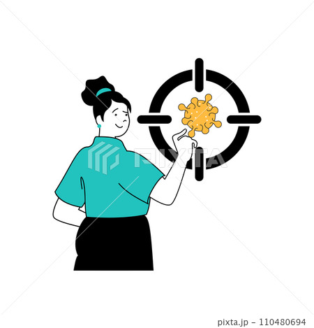 Coronavirus concept with cartoon people in flat design for web. Woman works as scientists, fighting virus and developing medication. Vector illustration for social media banner, marketing material. Coronavirus concept with cartoon people in flat design for web. Woman works as scientists, fighting virus and developing medication. Vector illustration for social media banner, marketing material. 110480694
