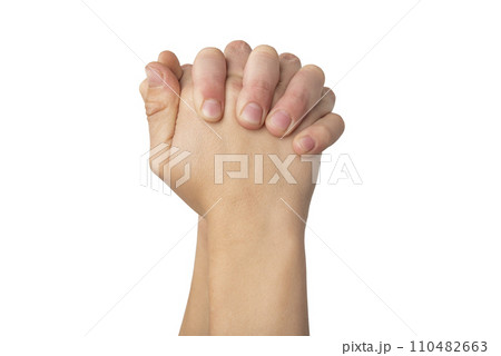 Human hand holding each other isolated on white background with Human hand holding each other isolated on white background with 110482663