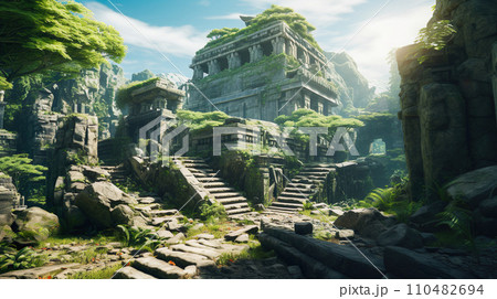 植物に浸食された廃墟の風景「AI生成画像」 植物に浸食された廃墟の風景「AI生成画像」 110482694