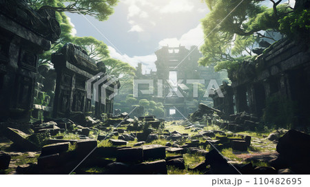 植物に浸食された廃墟の風景「AI生成画像」 植物に浸食された廃墟の風景「AI生成画像」 110482695