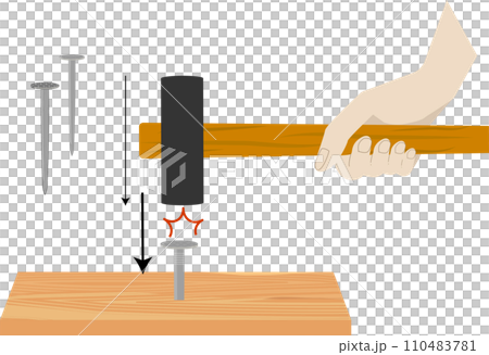 ハンマーを打ち付ける様子のイラスト 110483781