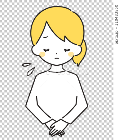 黄色|お辞儀をして謝罪する女性|私服 黄色|お辞儀をして謝罪する女性|私服 110483850