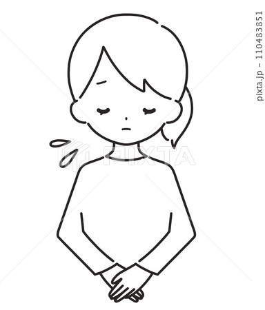 モノクロ｜お辞儀をして謝罪する女性｜私服 110483851