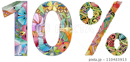 10 percent. Vector decorative zentangle object. Hand-painted art design 110483913