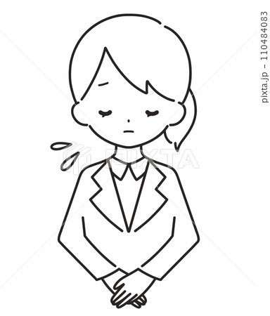 モノクロ｜お辞儀をして謝罪する女性｜スーツ 110484083