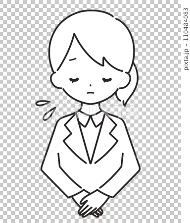モノクロ｜お辞儀をして謝罪する女性｜スーツ 110484083