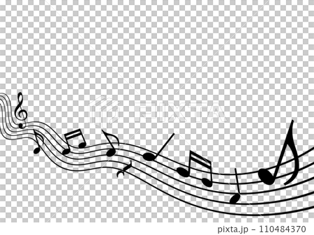 Music sheet wave background. Harmony of treble clef and musical notes. Music sheet wave background. Harmony of treble clef and musical notes. 110484370