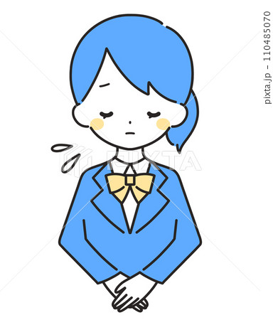 青色|お辞儀をして謝罪する女の子|ブレザー 青色|お辞儀をして謝罪する女の子|ブレザー 110485070