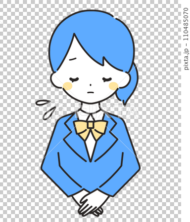 青色|お辞儀をして謝罪する女の子|ブレザー 青色|お辞儀をして謝罪する女の子|ブレザー 110485070