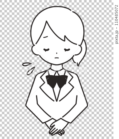 モノクロ｜お辞儀をして謝罪する女の子｜ブレザー 110485072