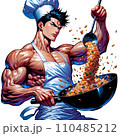 マッチョでイケメンなお兄さんがクールにチャーハンを作っている 110485212
