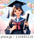 帽子をかぶった女子高生が春に笑顔で卒業 110485216