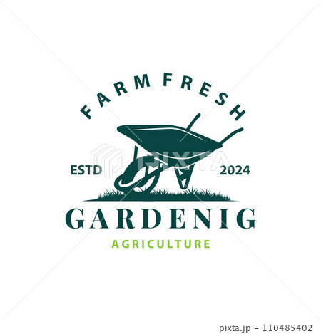 Garden logo inspirational design for simple vintage style plantation equipment for a nature concept company brand 110485402