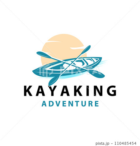 Kayak logo canoe paddle wild adventure river design vector illustration vintage style 110485454