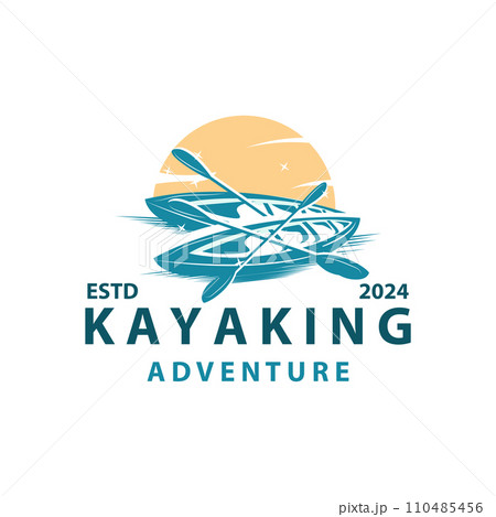 Kayak logo canoe paddle wild adventure river design vector illustration vintage style Kayak logo canoe paddle wild adventure river design vector illustration vintage style 110485456
