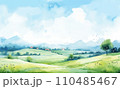 大空と緑の自然あふれるI水彩イラスト 110485467
