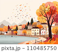 秋の紅葉の街並み風景 イラスト素材 110485750