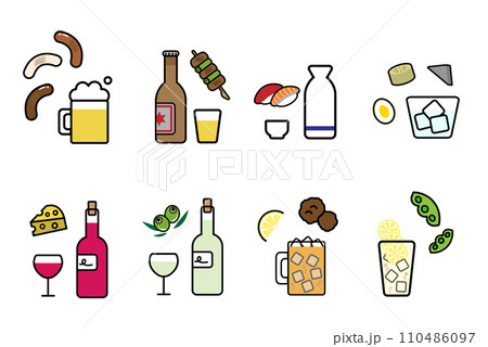 色々なお酒とおつまみのイラストセット 110486097