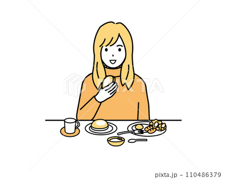 朝食を食べる若い女性のイラスト 110486379