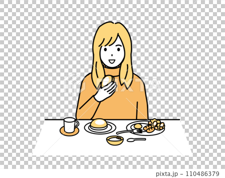 朝食を食べる若い女性のイラスト 110486379
