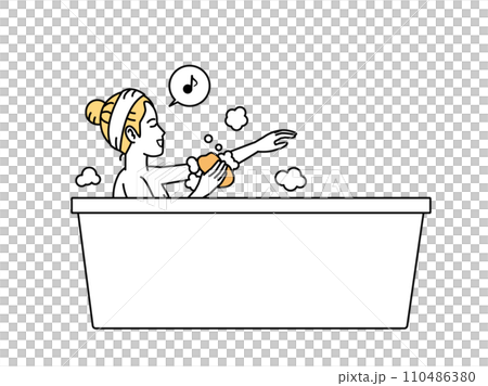 Illustration of a young woman washing her body in the bath Illustration of a young woman washing her body in the bath 110486380