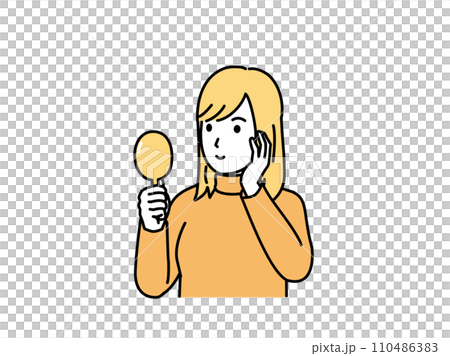 手鏡を見る若い女性のイラスト 110486383