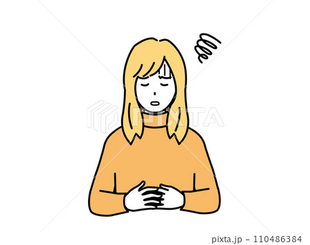 腹痛や生理痛の症状 お腹を押さえる若い女性のイラスト 腹痛や生理痛の症状 お腹を押さえる若い女性のイラスト 110486384