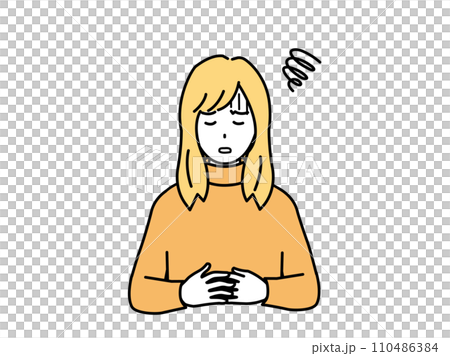 腹痛や生理痛の症状 お腹を押さえる若い女性のイラスト 腹痛や生理痛の症状 お腹を押さえる若い女性のイラスト 110486384