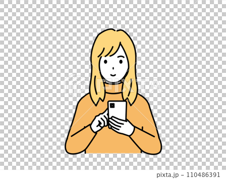 Illustration of a young woman using a smartphone Illustration of a young woman using a smartphone 110486391