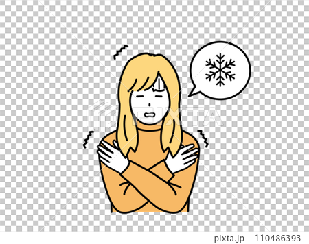 Illustration of a young woman who is sensitive to cold, shivering and getting cold Illustration of a young woman who is sensitive to cold, shivering and getting cold 110486393