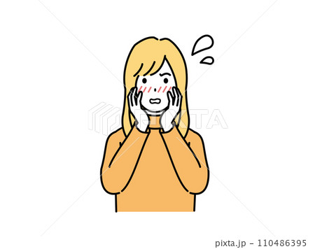 赤面して恥ずかしがる若い女性のイラスト 110486395
