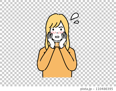 赤面して恥ずかしがる若い女性のイラスト 110486395