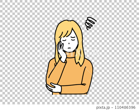 Illustration of a troubled young woman with a troubled expression 110486396