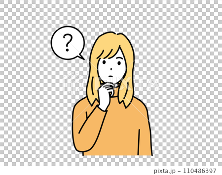 疑問、考える若い女性のイラスト 110486397