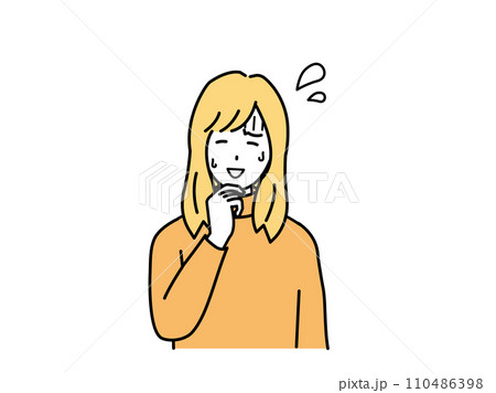 動揺して苦笑いする若い女性のイラスト 動揺して苦笑いする若い女性のイラスト 110486398