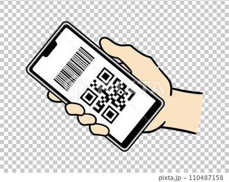 Vector illustration of a man's hand making a payment using a smartphone 110487158