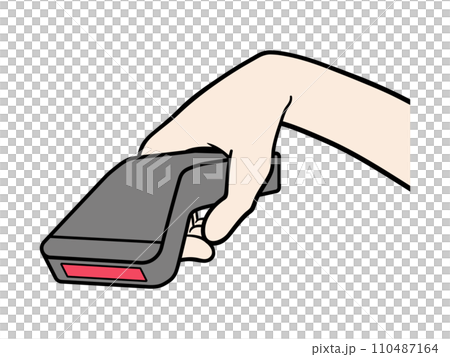 バーコードスキャナーで読み取りをする手元のイラスト バーコードスキャナーで読み取りをする手元のイラスト 110487164