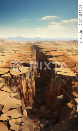 AI-generated content. Faults of the earth crust, consequence of the earth. Fault line break.  110487318