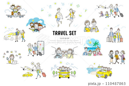 ベクターイラスト素材:旅行やお出かけの人物セット ベクターイラスト素材:旅行やお出かけの人物セット 110487863