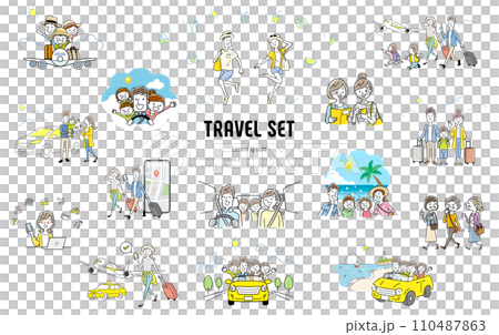 ベクターイラスト素材:旅行やお出かけの人物セット ベクターイラスト素材:旅行やお出かけの人物セット 110487863