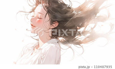 さわやかな風に髪をなびかせる女性ビジネスパーソン「AI生成画像」 110487935