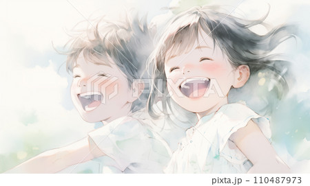 元気に遊ぶ可愛らしい子供たちのイラスト「AI生成画像」 110487973