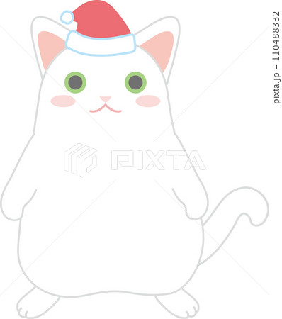 踊るニャンコ_クリスマスサンタ帽_両手を下ろして立つ猫 110488332