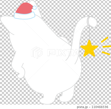 Dancing cat_Christmas Santa hat_Cat with a star hanging from its tail 110488336