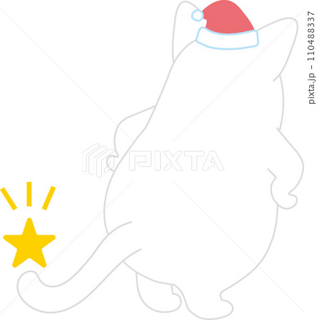 踊るニャンコ_クリスマスサンタ帽_尻尾に星をのせた猫 110488337