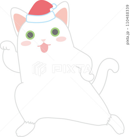 踊るニャンコ_クリスマスサンタ帽_左手を上げた金運招き猫ダンス 踊るニャンコ_クリスマスサンタ帽_左手を上げた金運招き猫ダンス 110488339