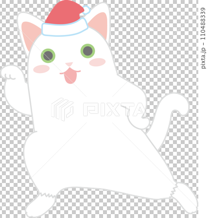 踊るニャンコ_クリスマスサンタ帽_左手を上げた金運招き猫ダンス 踊るニャンコ_クリスマスサンタ帽_左手を上げた金運招き猫ダンス 110488339