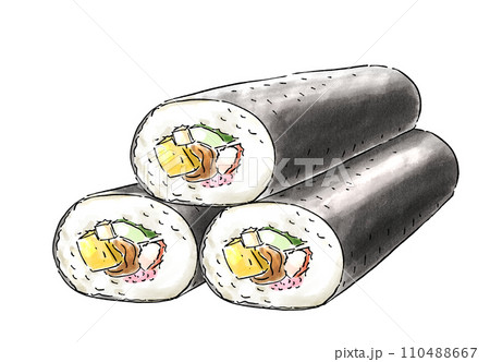 三本の恵方巻　水彩風 110488667