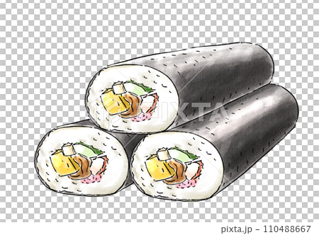 三本の恵方巻　水彩風 110488667